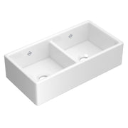 Shaws Shaker 35" Double Bowl Farmhouse Apron Front Fireclay Kitchen Sink MS3518 - White