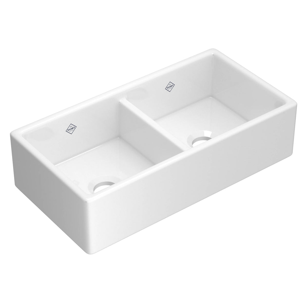 Shaws Shaker 35" Double Bowl Farmhouse Apron Front Fireclay Kitchen Sink MS3518 - White