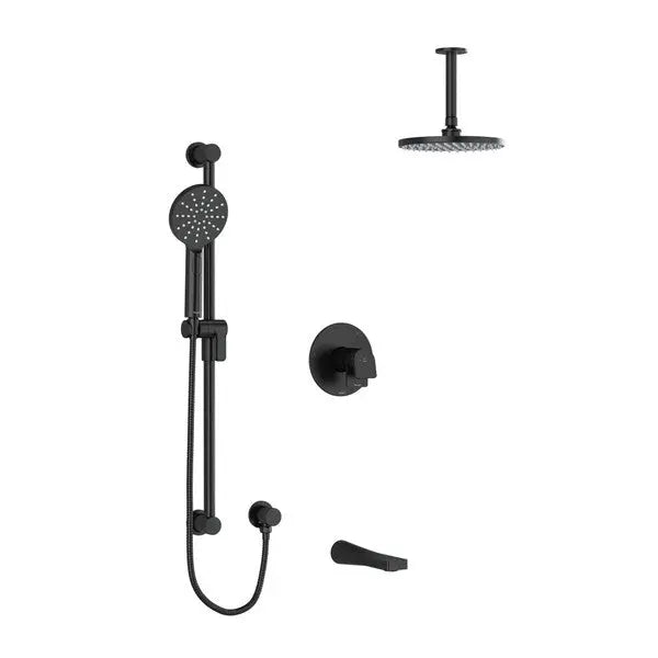 Riobel Ode 3-Way Thermostatic/Pressure Balance Shower Trim Kit with Shower Head, Hand Shower Rail & Tub Spout - Black (TKIT1345ODBK-6)