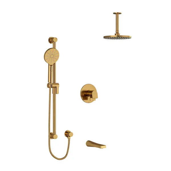 Riobel Ode 3-Way Thermostatic/Pressure Balance Shower Trim Kit with Shower Head, Hand Shower Rail & Tub Spout - Brushed Gold (TKIT1345ODBG-6)