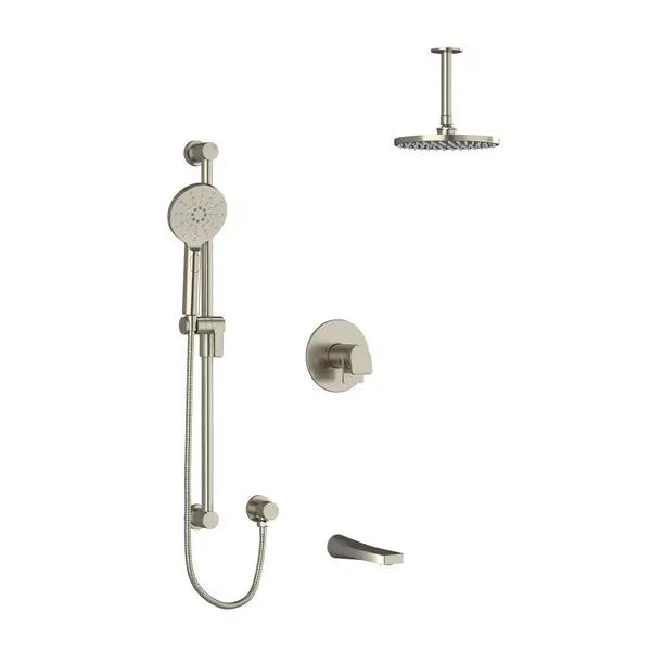 Riobel Ode 3-Way Thermostatic/Pressure Balance Shower Trim Kit with Shower Head, Hand Shower Rail & Tub Spout - Brushed Nickel (TKIT1345ODBN-6)