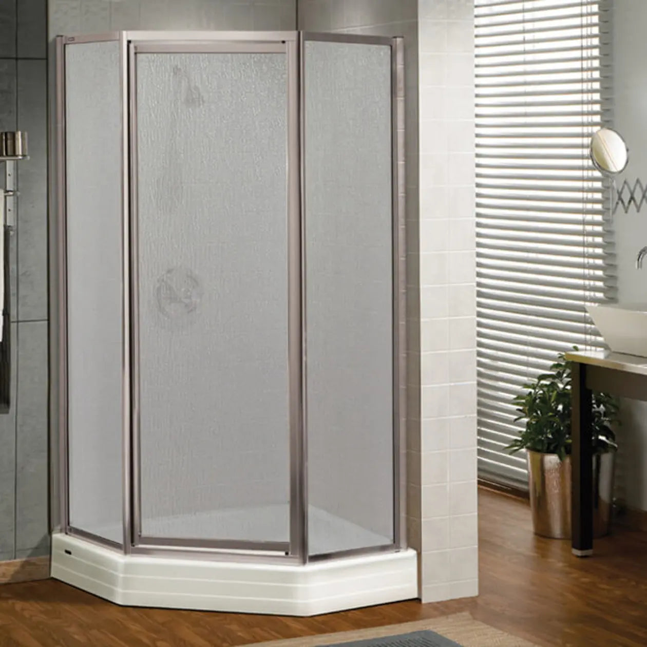 Silhouette Neo-angle 36 x 36 x 70 in. Pivot Shower Door for Corner Installation with Raindrop glass in Chrome - Plumbing Market