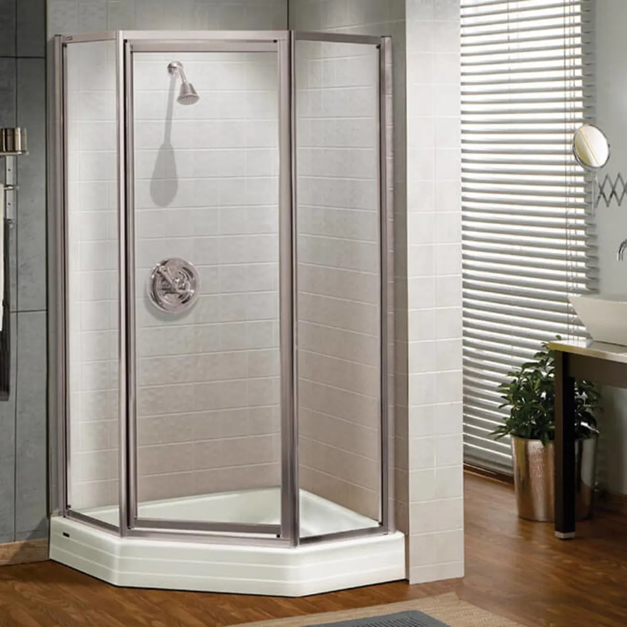 Silhouette Neo-angle 38 x 38 x 70 in. Pivot Shower Door for Corner Installation with Clear glass in Chrome - Plumbing Market