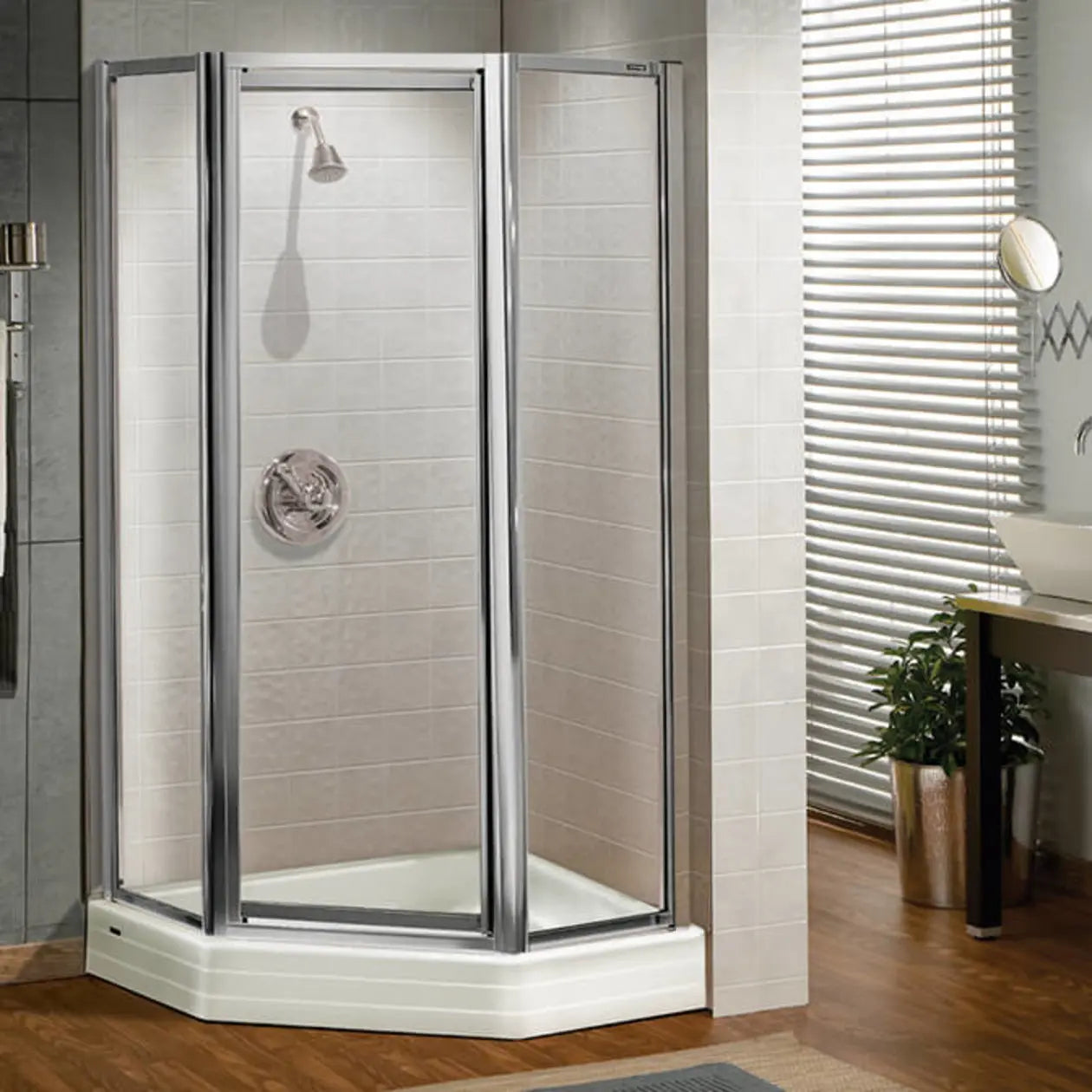 Silhouette Plus Neo-angle 36 x 36 x 70 in. Pivot Shower Door for Corner Installation with Clear glass in Chrome - Plumbing Market