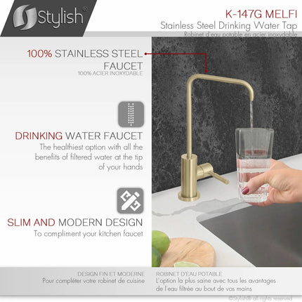 Single Handle Cold Water Tap - Stainless Steel Brushed Gold Finish by Stylish® K-147G - Plumbing Market