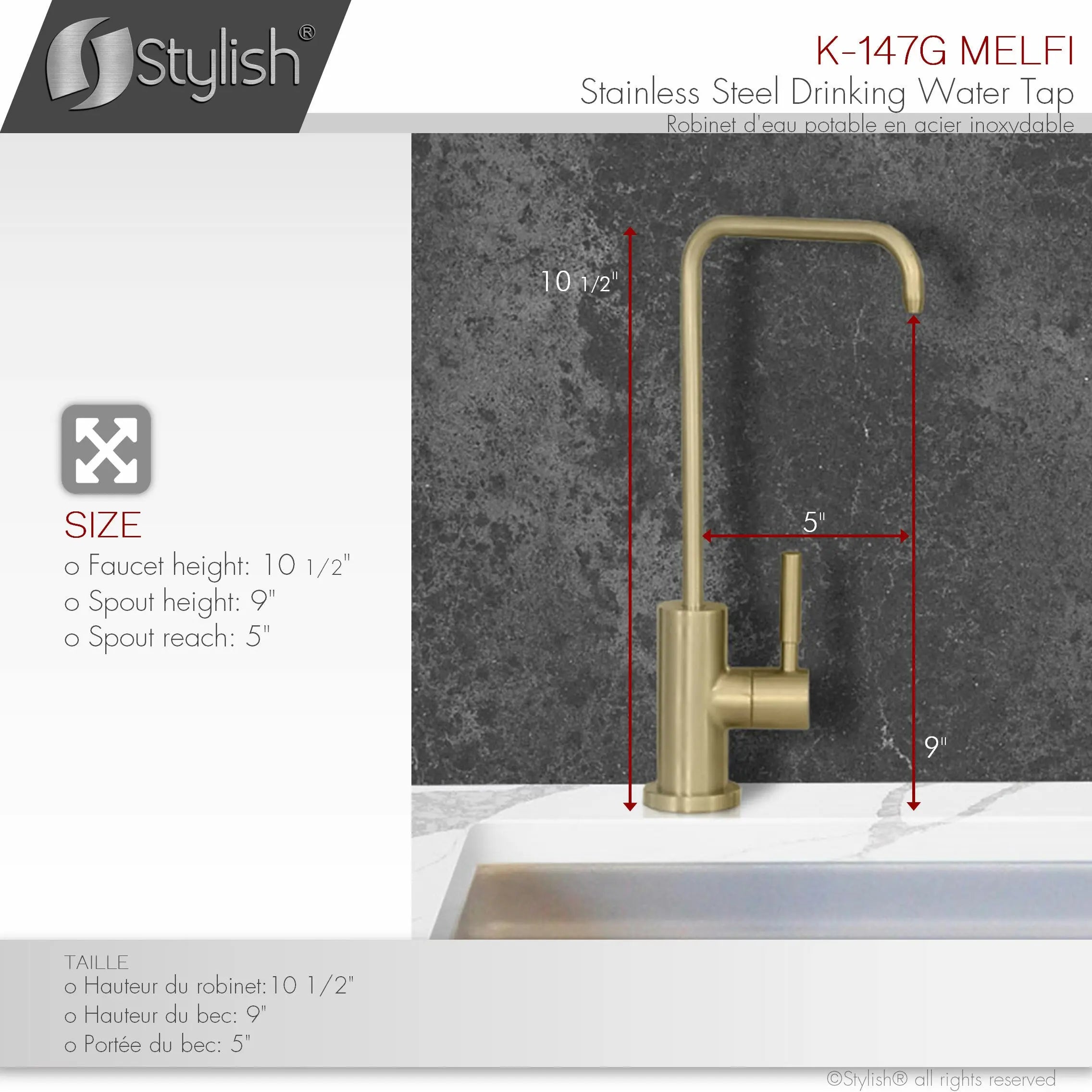 Single Handle Cold Water Tap - Stainless Steel Brushed Gold Finish by Stylish® K-147G - Plumbing Market