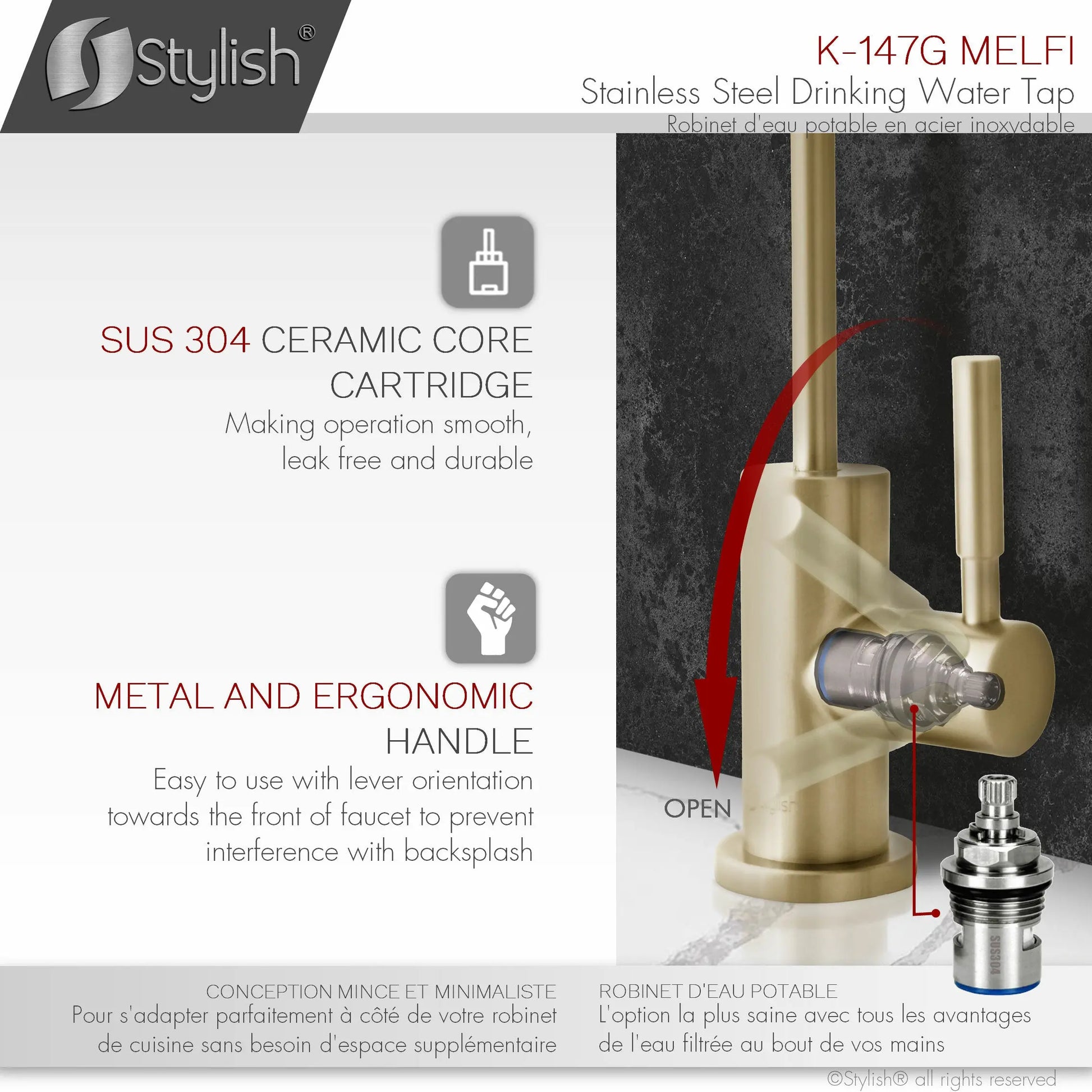 Single Handle Cold Water Tap - Stainless Steel Brushed Gold Finish by Stylish® K-147G - Plumbing Market