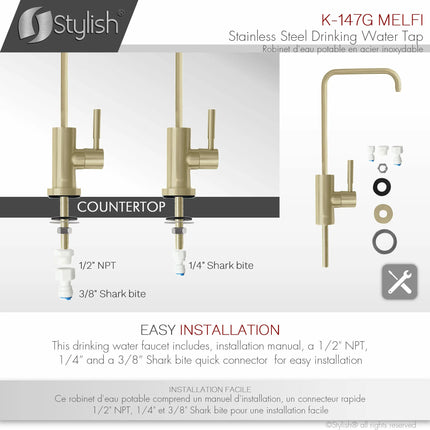 Single Handle Cold Water Tap - Stainless Steel Brushed Gold Finish by Stylish® K-147G - Plumbing Market