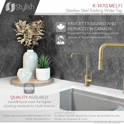 Single Handle Cold Water Tap - Stainless Steel Brushed Gold Finish by Stylish® K-147G - Plumbing Market