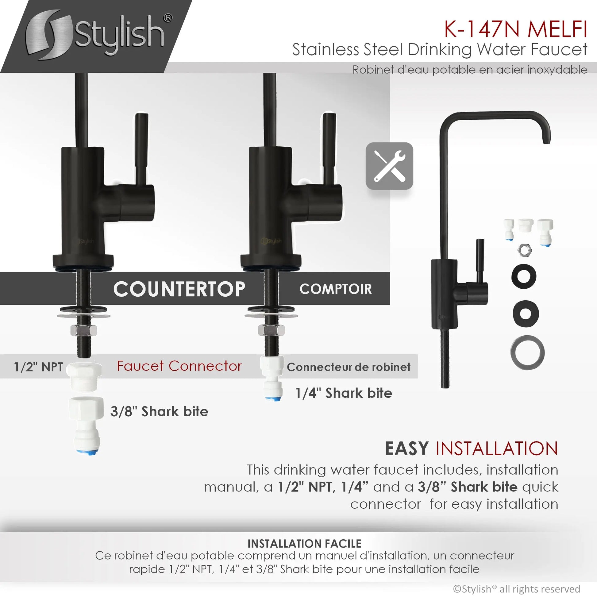 Single Handle Cold Water Tap - Stainless Steel Matte Black Finish by Stylish® K-147N - Plumbing Market