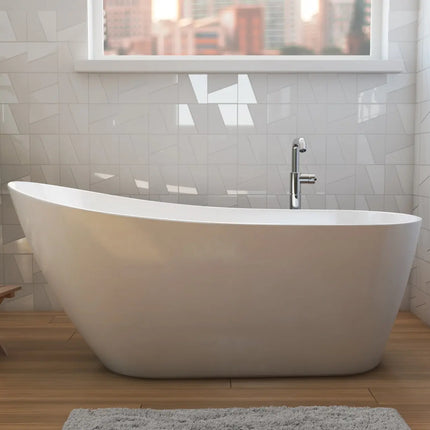 Soca 59 x 28 Acrylic Freestanding Oval End Drain Bathtub in White - Plumbing Market