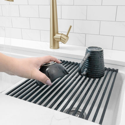 Stylish 15 1/4" Black Workstation Sink Roll-up Drying Rack/Trivet - Plumbing Market