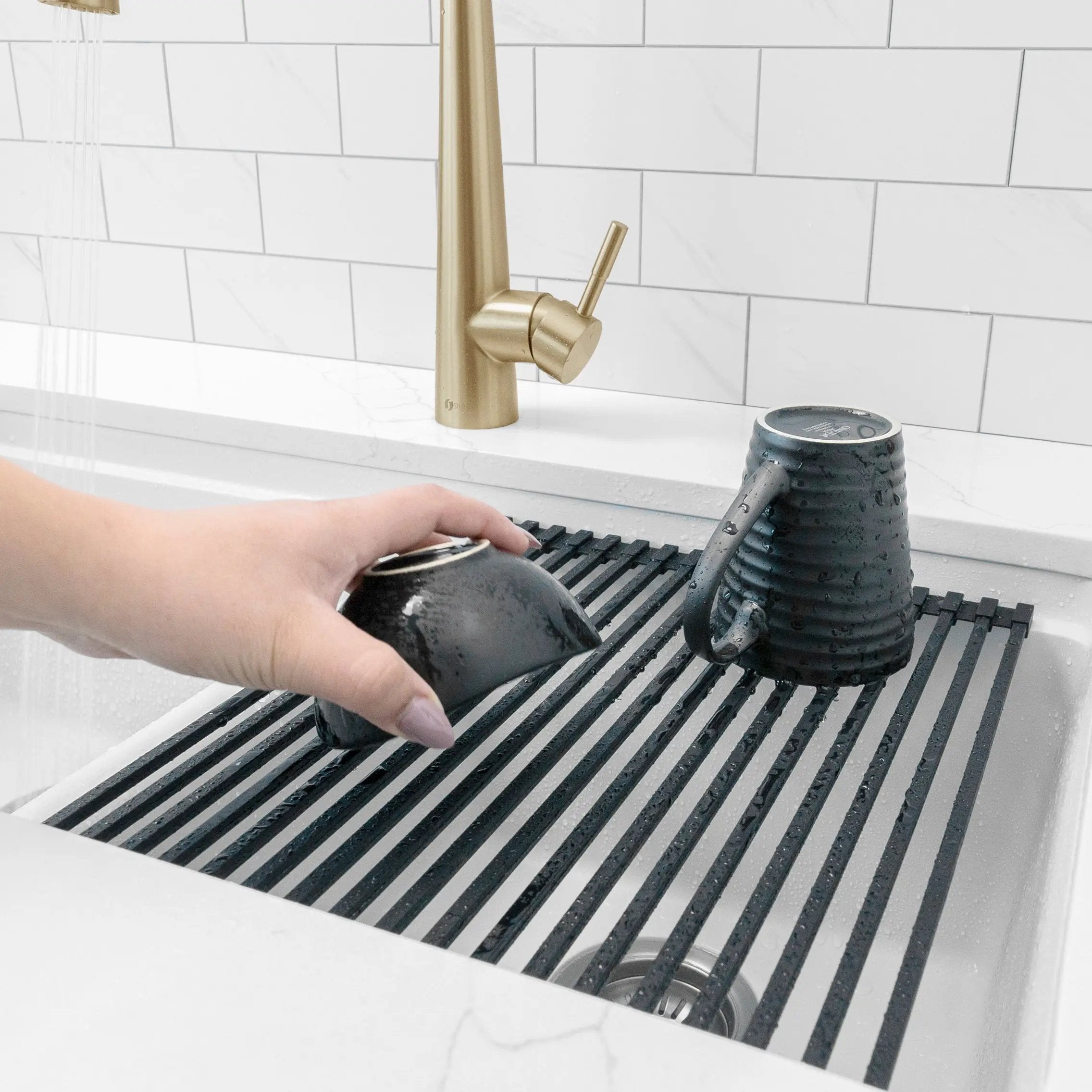 Stylish 15 1/4" Black Workstation Sink Roll-up Drying Rack/Trivet - Plumbing Market