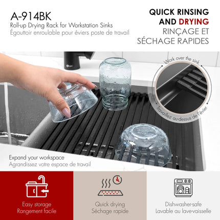Stylish 15 1/4" Black Workstation Sink Roll-up Drying Rack/Trivet - Plumbing Market
