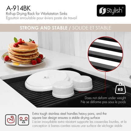 Stylish 15 1/4" Black Workstation Sink Roll-up Drying Rack/Trivet - Plumbing Market