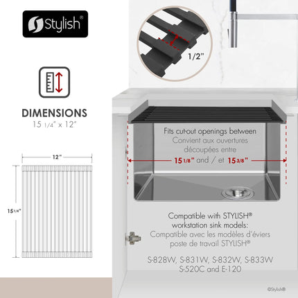 Stylish 15 1/4" Black Workstation Sink Roll-up Drying Rack/Trivet - Plumbing Market