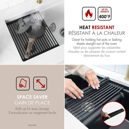 Stylish 15 1/4" Black Workstation Sink Roll-up Drying Rack/Trivet - Plumbing Market