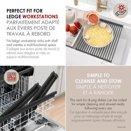 Stylish 15 1/4" Black Workstation Sink Roll-up Drying Rack/Trivet - Plumbing Market