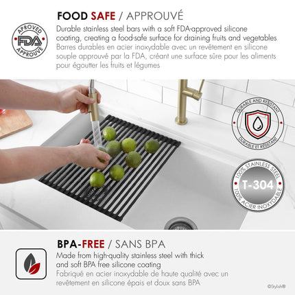 Stylish 15 1/4" Black Workstation Sink Roll-up Drying Rack/Trivet - Plumbing Market