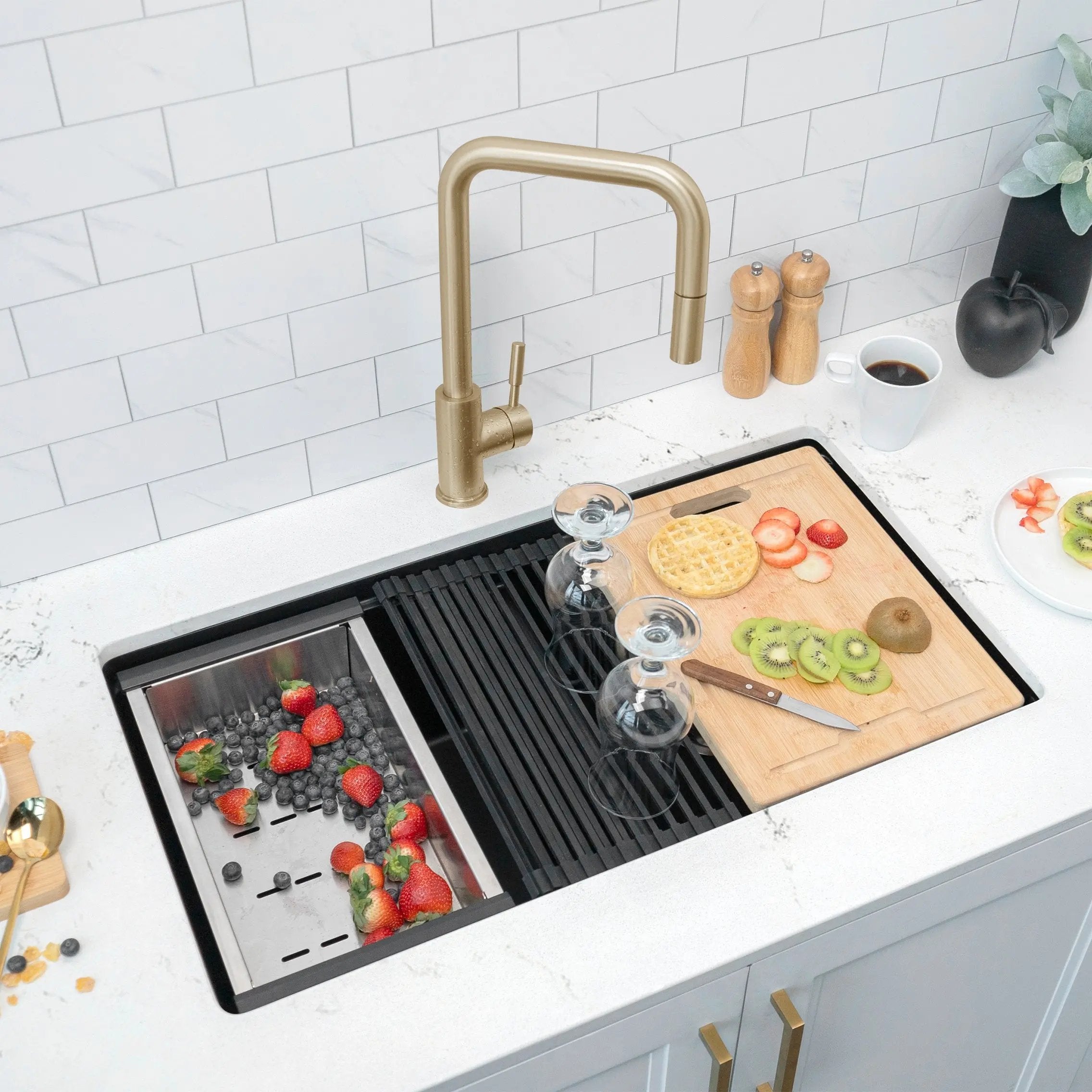 Stylish 15 1/4" Black Workstation Sink Roll-up Drying Rack/Trivet - Plumbing Market