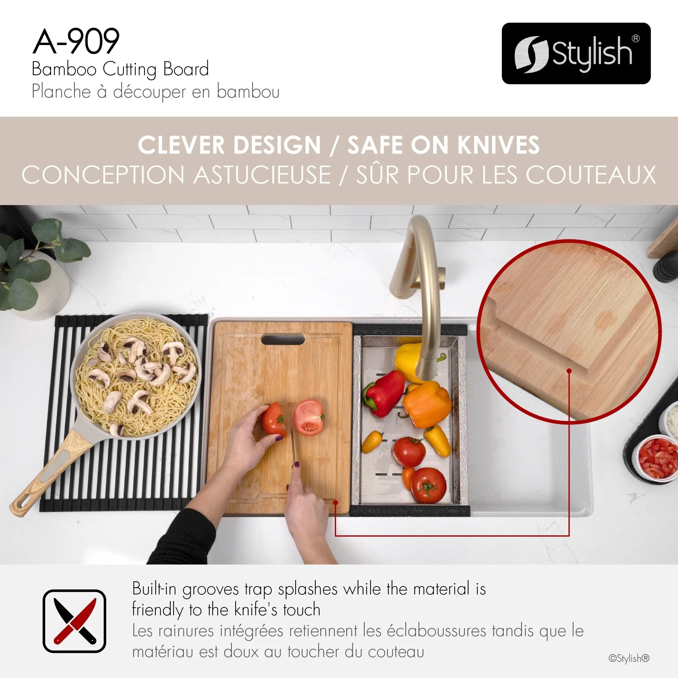 Stylish 15 1/8" Bamboo Workstation Cutting Board - Plumbing Market