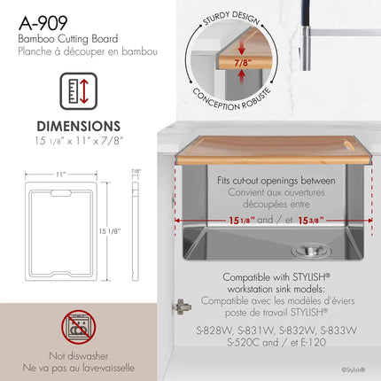 Stylish 15 1/8" Bamboo Workstation Cutting Board - Plumbing Market