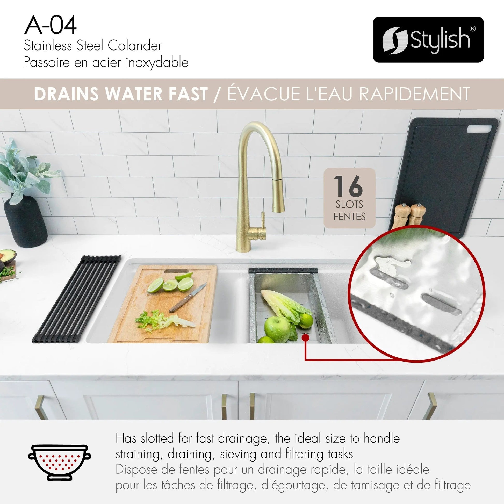 Stylish 15 3/8 Stainless Steel Workstation Colander - Plumbing Market