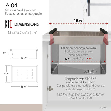 Stylish 15 3/8 Stainless Steel Workstation Colander - Plumbing Market
