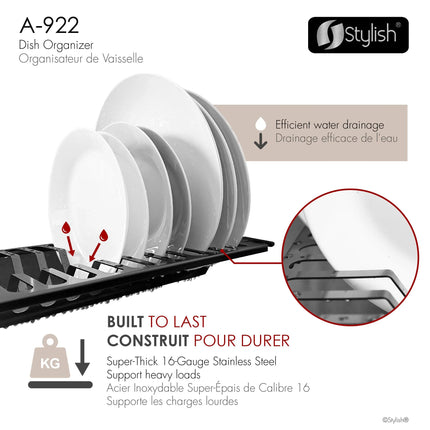 Stylish 16 3/4" Over Sink Stainless Steel Dish Organizer in Graphite Black - Plumbing Market