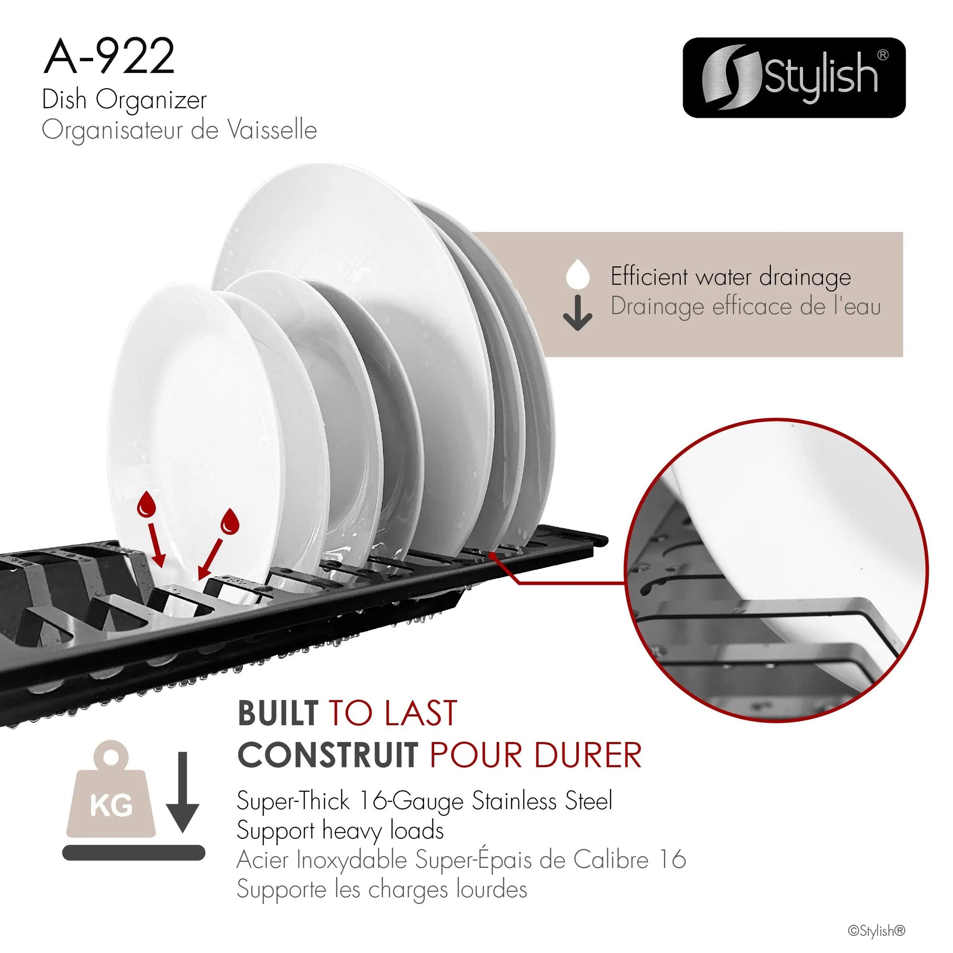 Stylish 16 3/4" Over Sink Stainless Steel Dish Organizer in Graphite Black - Plumbing Market