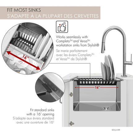Stylish 16 3/4" Over Sink Stainless Steel Dish Organizer in Graphite Black - Plumbing Market