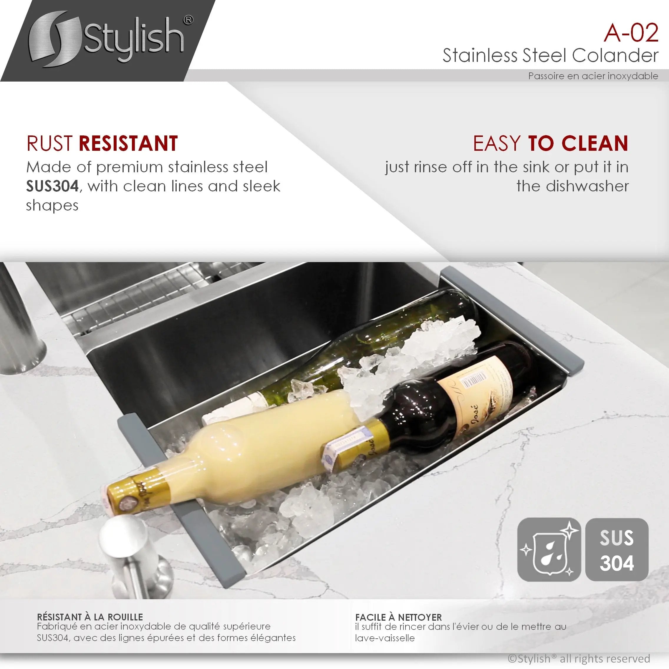 Stylish 16" Stainless Steel Over the Sink Colander - Plumbing Market