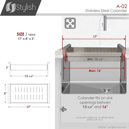 Stylish 16" Stainless Steel Over the Sink Colander - Plumbing Market