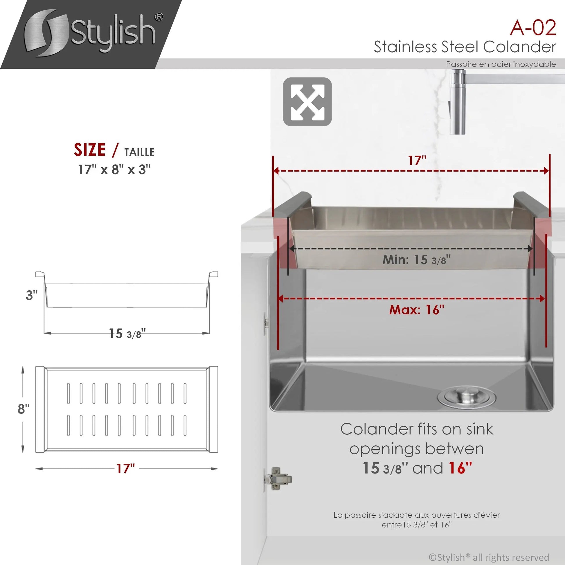 Stylish 16" Stainless Steel Over the Sink Colander - Plumbing Market