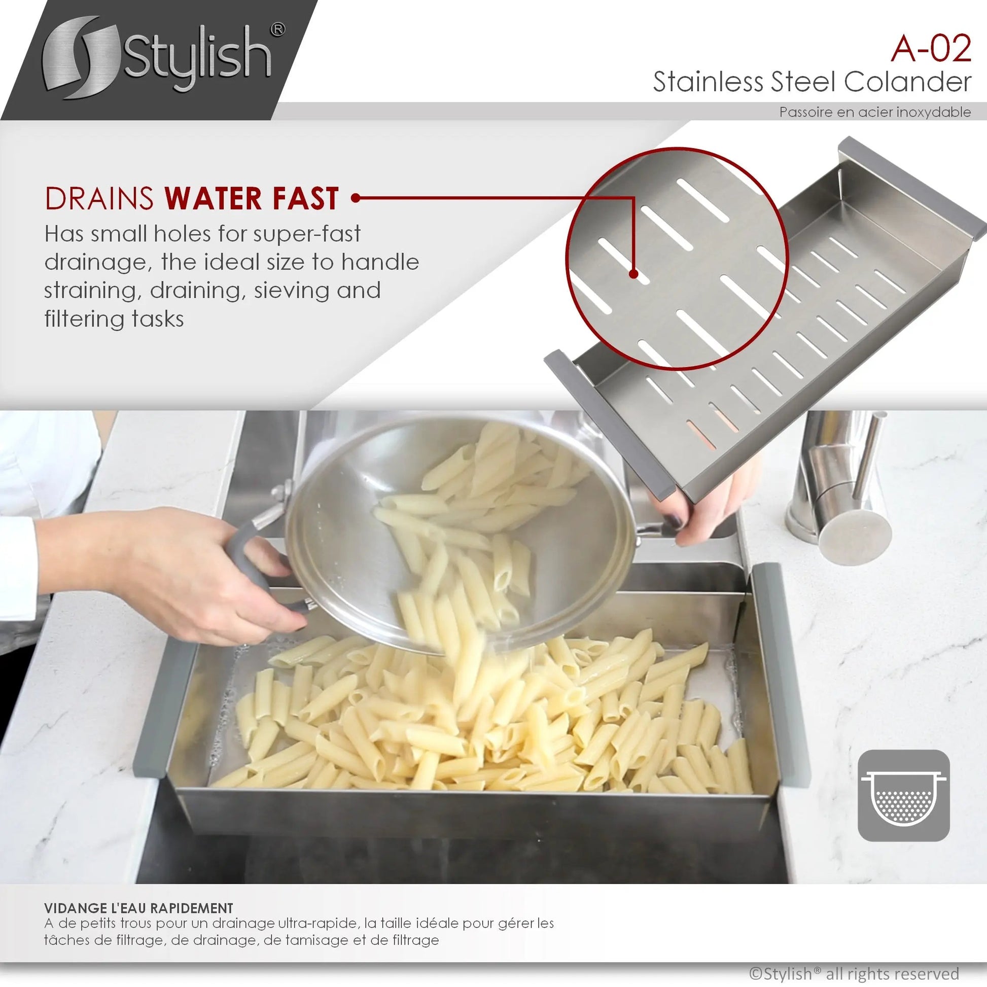 Stylish 16" Stainless Steel Over the Sink Colander - Plumbing Market