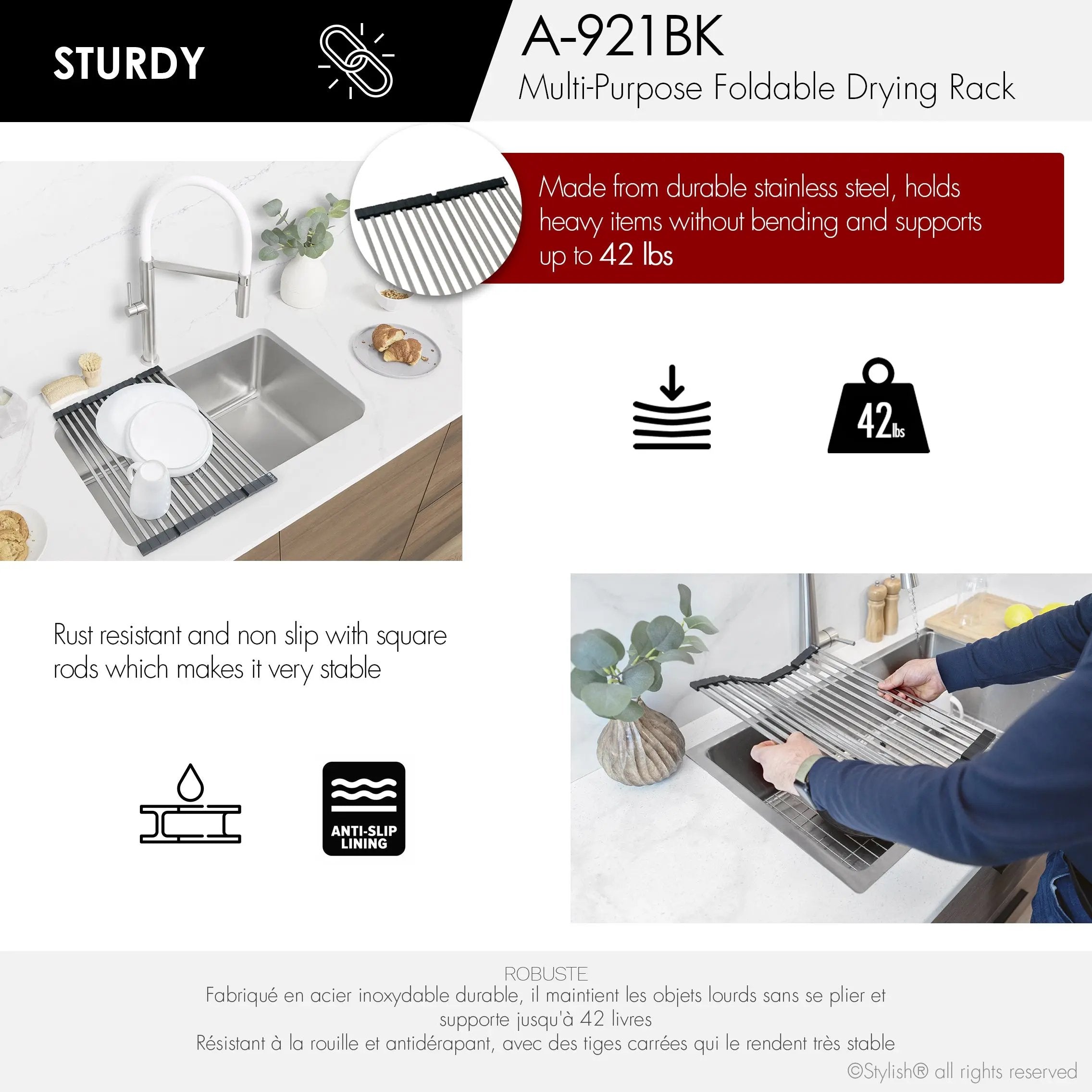 Stylish 17 3/4 Black Over the Sink Foldable Drying Rack - Plumbing Market