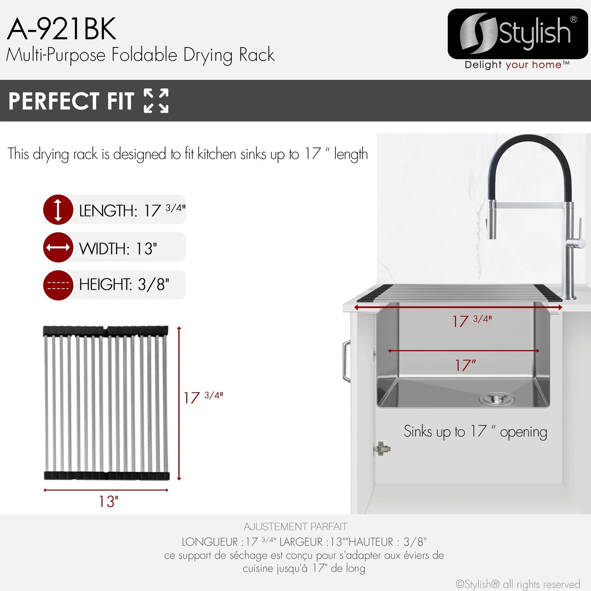 Stylish 17 3/4 Black Over the Sink Foldable Drying Rack - Plumbing Market