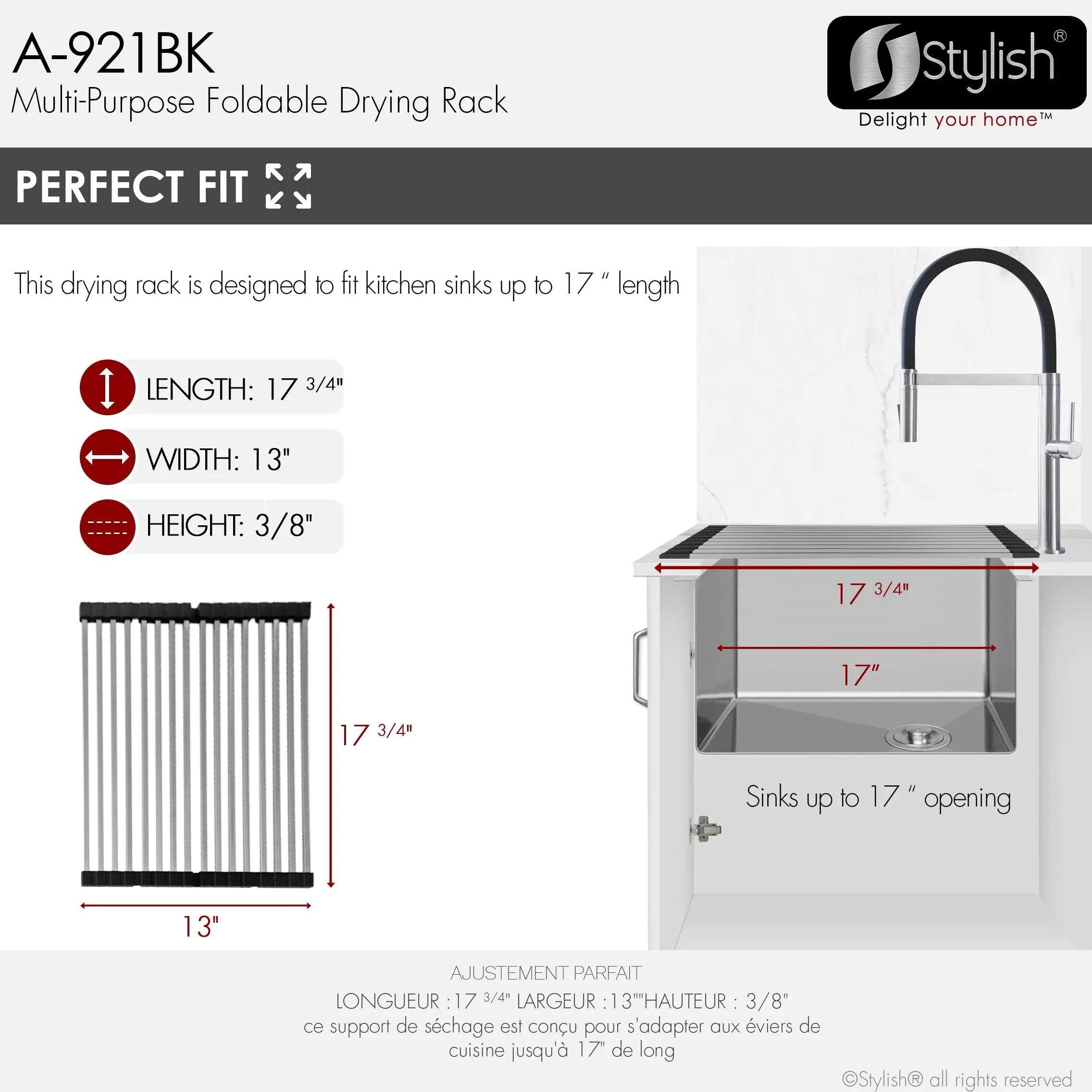 Stylish 17 3/4 Black Over the Sink Foldable Drying Rack - Plumbing Market