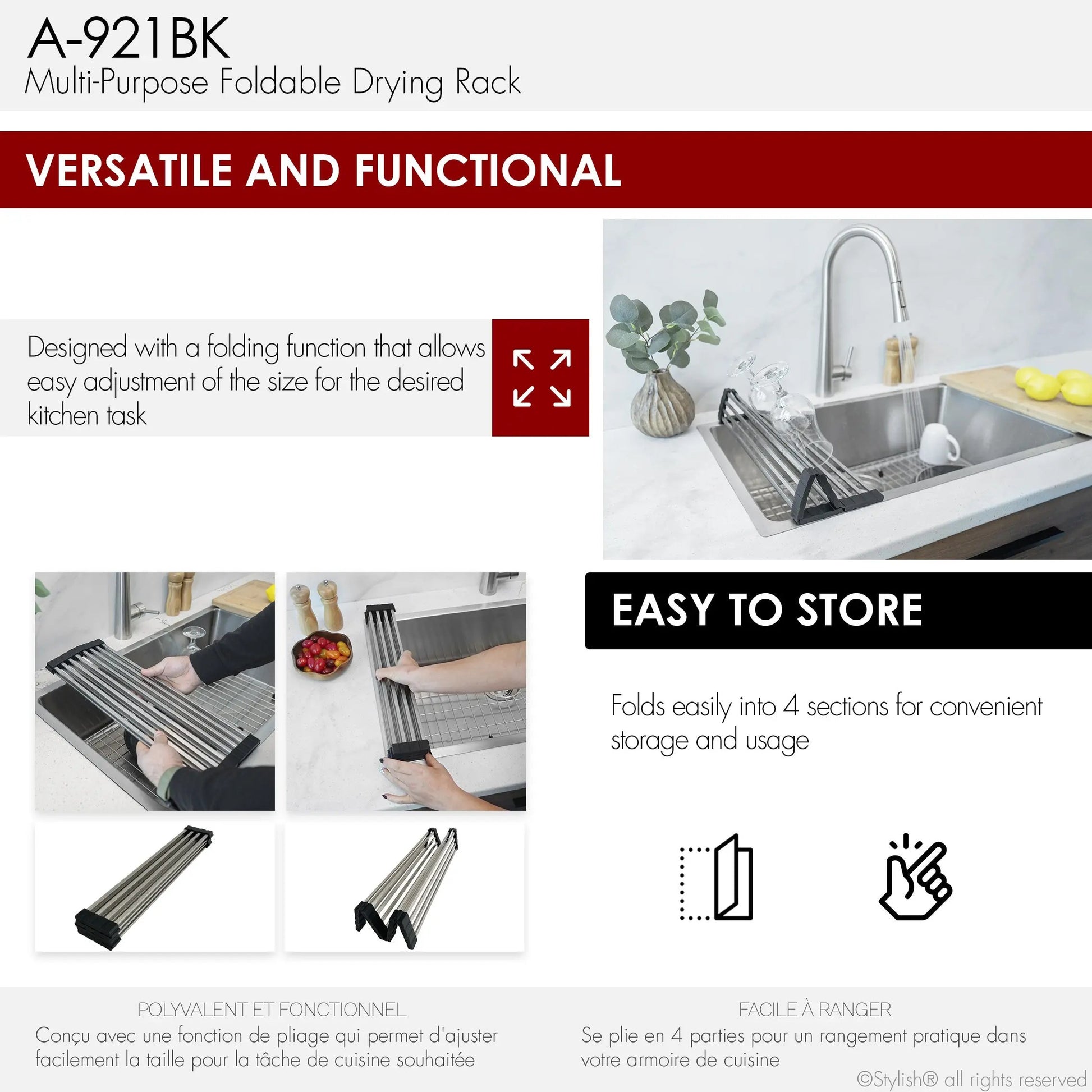 Stylish 17 3/4 Black Over the Sink Foldable Drying Rack - Plumbing Market