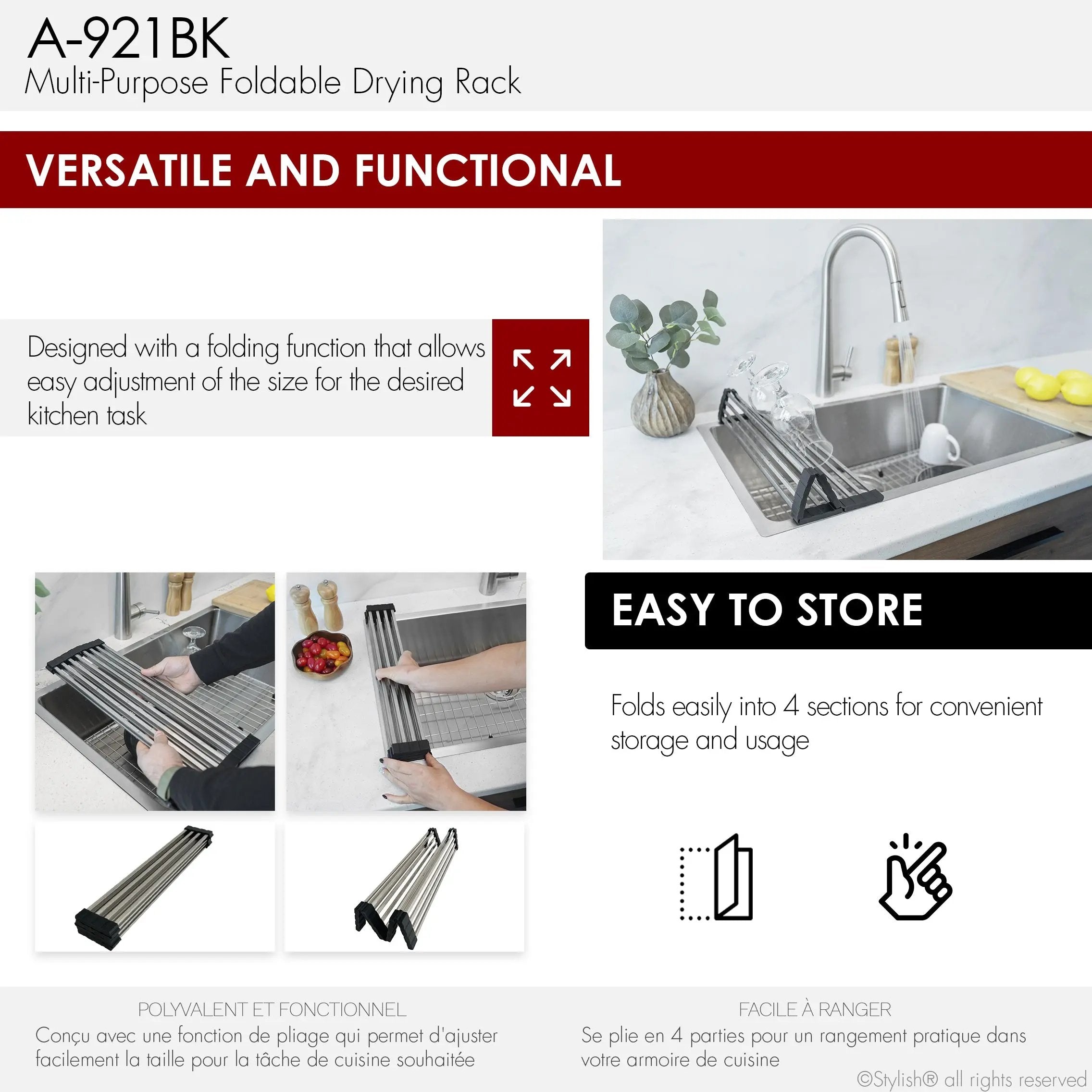 Stylish 17 3/4 Black Over the Sink Foldable Drying Rack - Plumbing Market