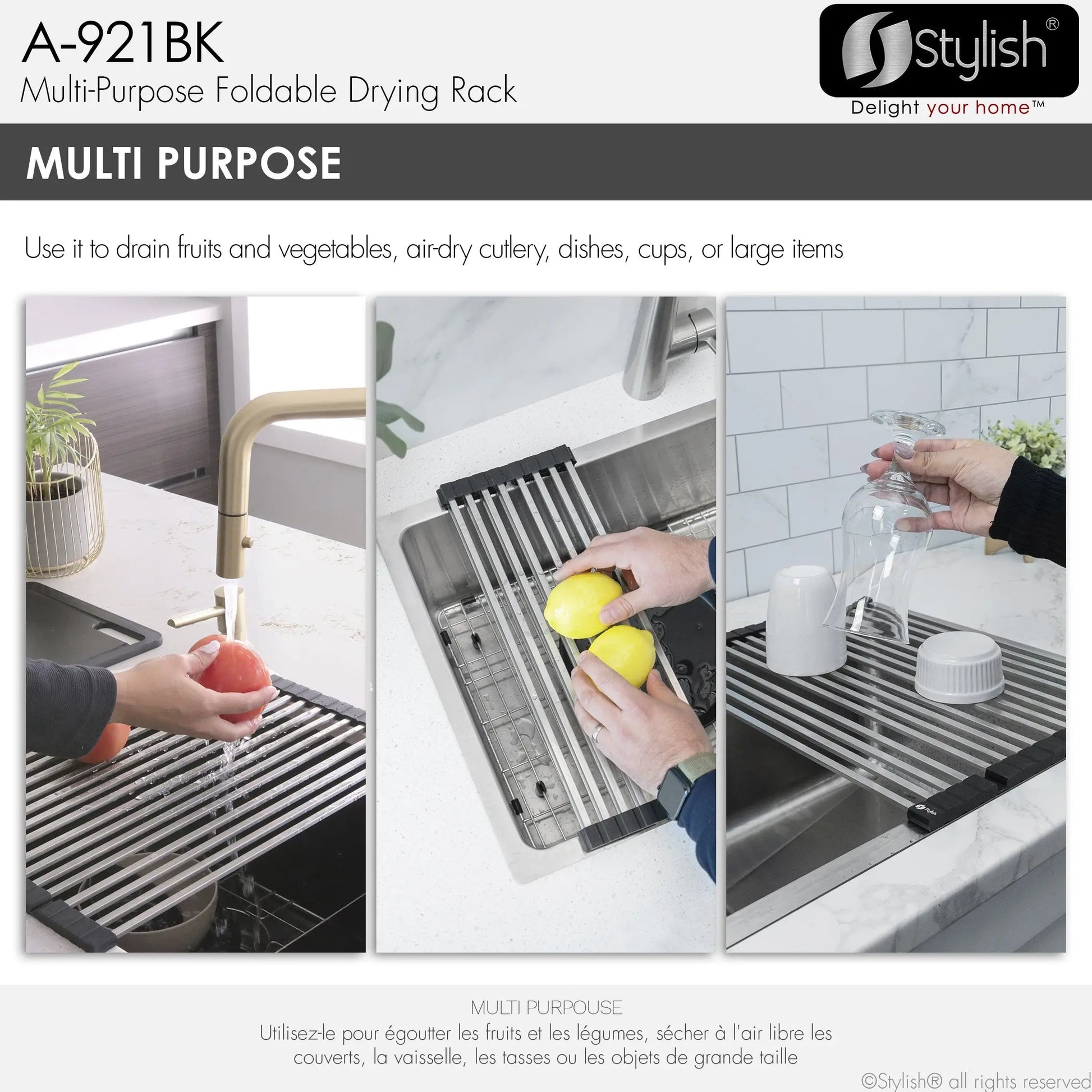 Stylish 17 3/4 Black Over the Sink Foldable Drying Rack - Plumbing Market