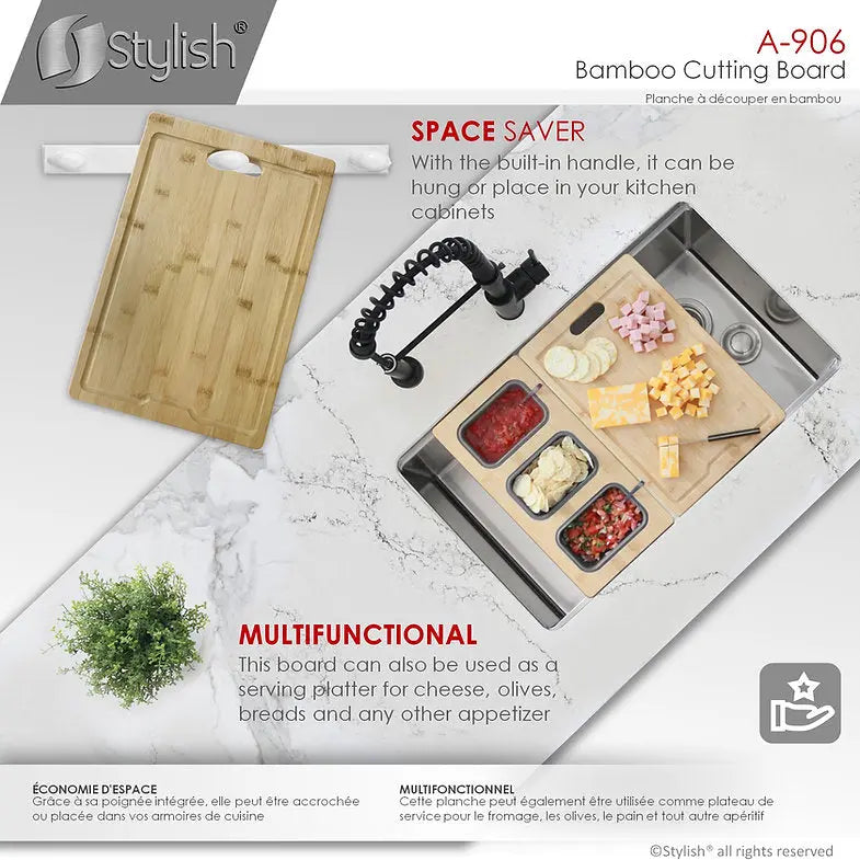 Stylish 17 Inch Bamboo Cutting  Board for Kitchen Sink  A-906 - Plumbing Market