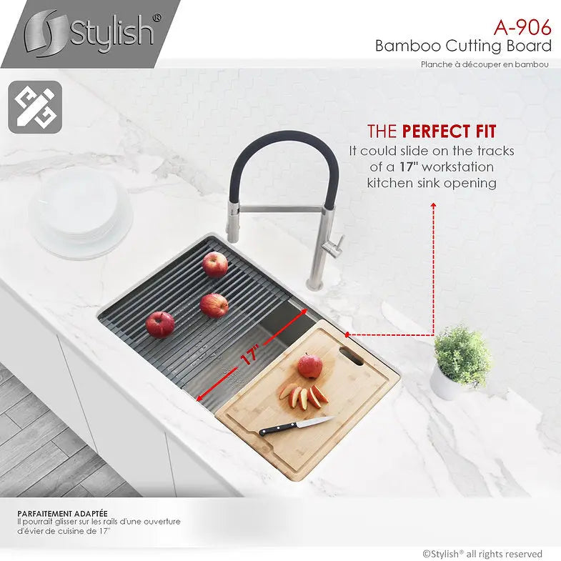 Stylish 17 Inch Bamboo Cutting  Board for Kitchen Sink  A-906 - Plumbing Market