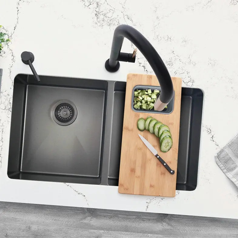 Stylish 18 inch Kitchen Sink Bamboo Cutting Board set with 1 Collapsible Container  A-913 - Plumbing Market