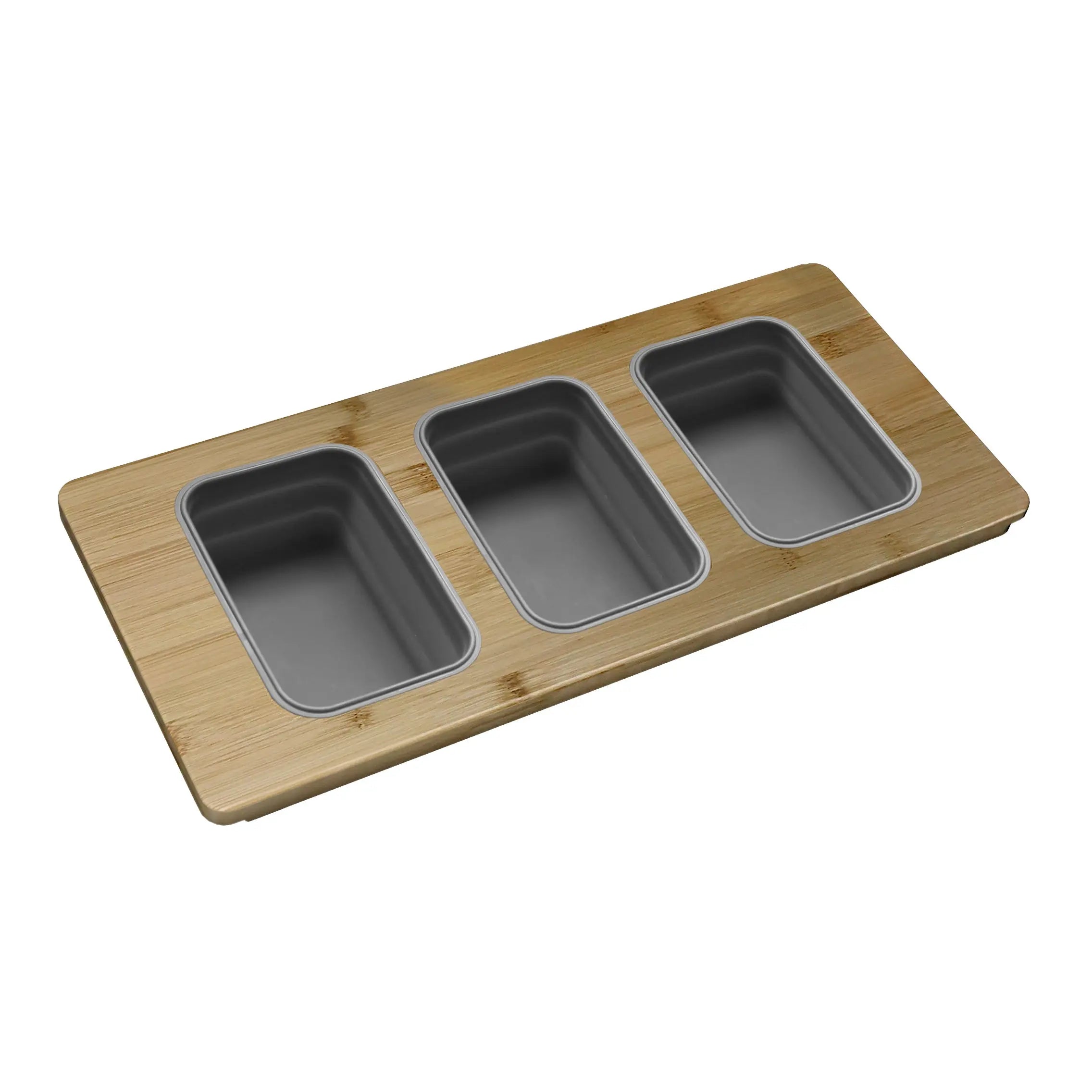 Stylish 18 inch Kitchen Sink Bamboo Serving Board set with 3 collapsible containers  A-910 - Plumbing Market
