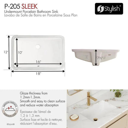 Stylish 18" Sleek White Porcelain Undermount Basin Bathroom Sink - Plumbing Market