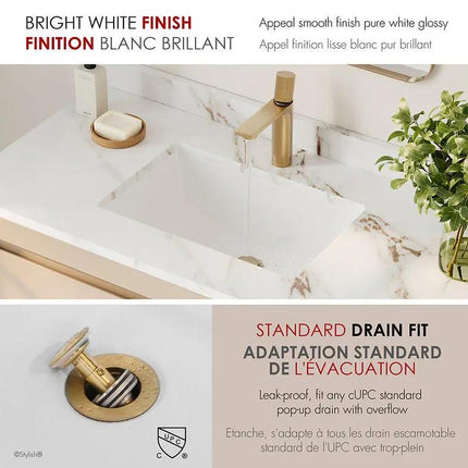 Stylish 18" Sleek White Porcelain Undermount Basin Bathroom Sink - Plumbing Market