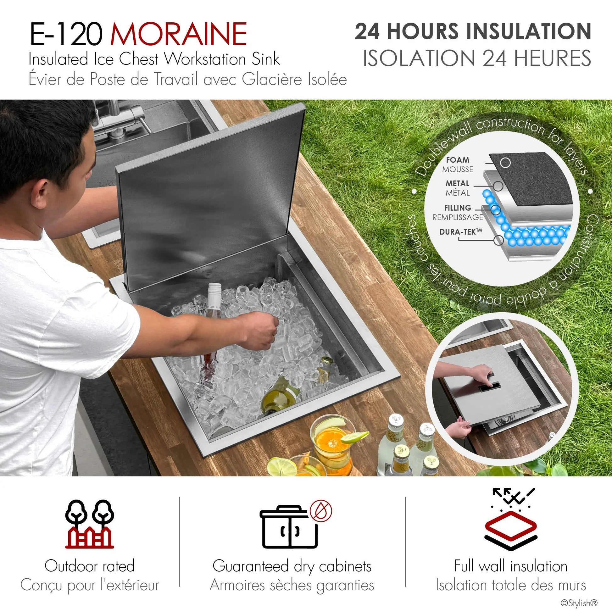 Stylish 20" Dual-Mount Stainless Steel Insulated Ice Chest Workstation Sink with Dura-Tek - Plumbing Market