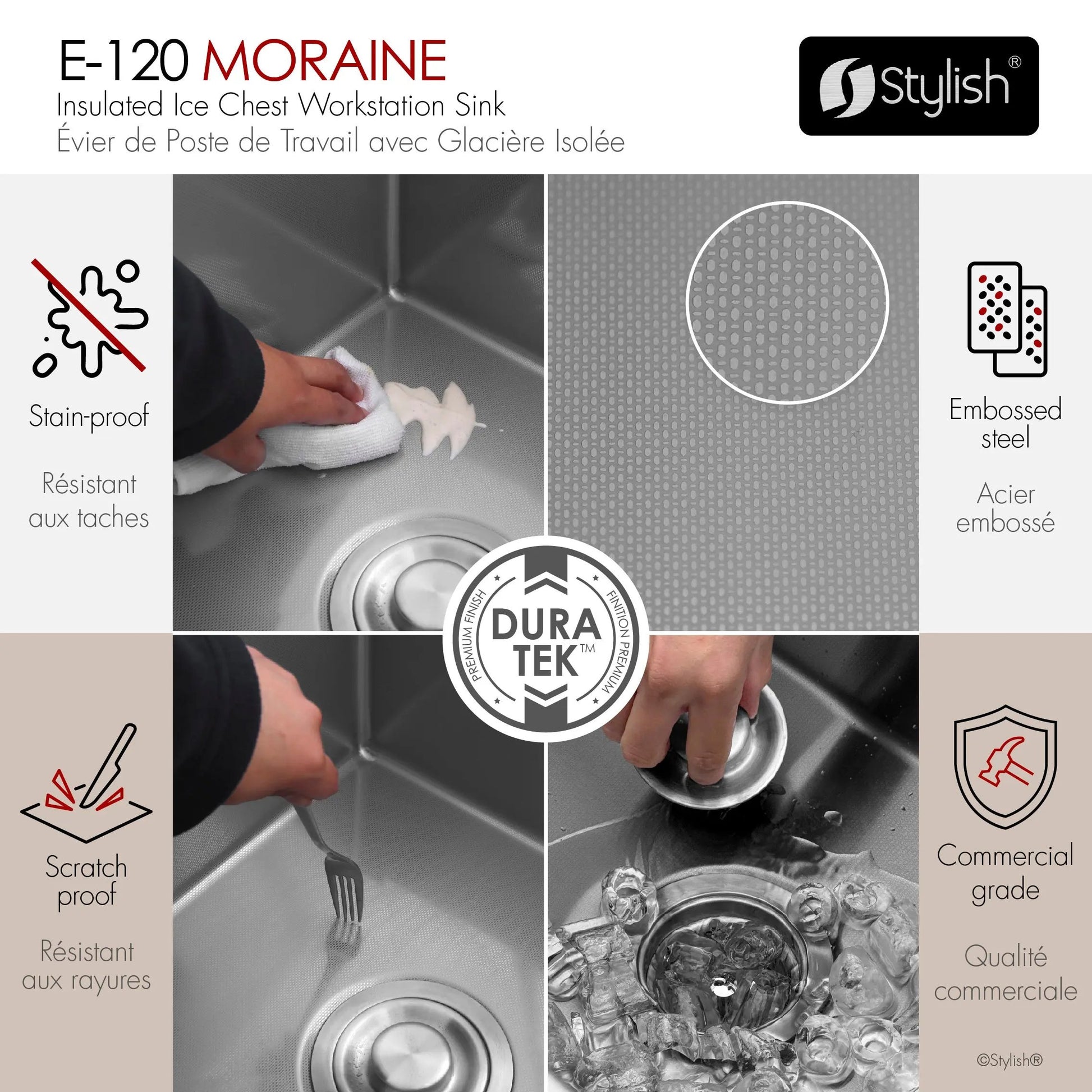 Stylish 20" Dual-Mount Stainless Steel Insulated Ice Chest Workstation Sink with Dura-Tek - Plumbing Market