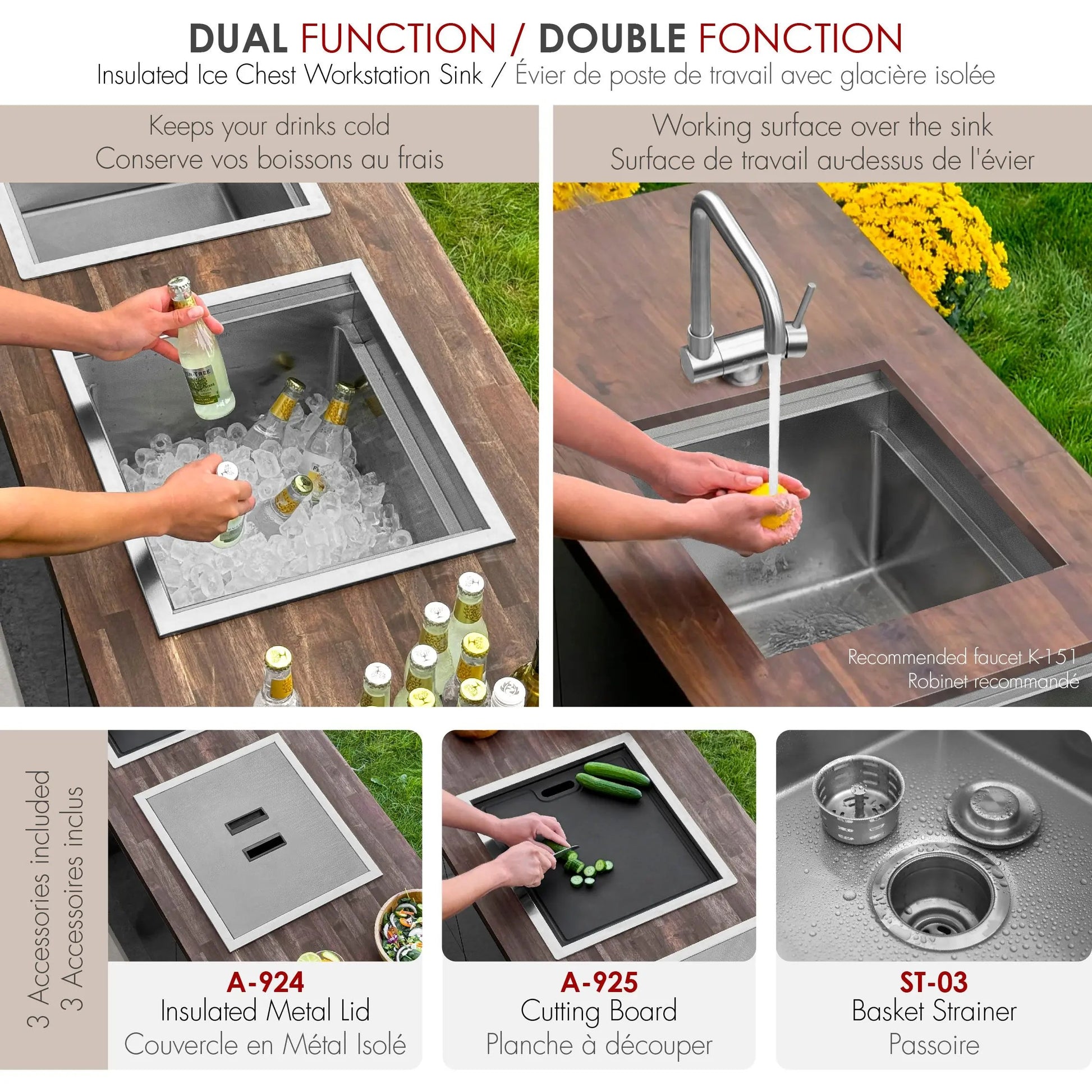 Stylish 20" Dual-Mount Stainless Steel Insulated Ice Chest Workstation Sink with Dura-Tek - Plumbing Market